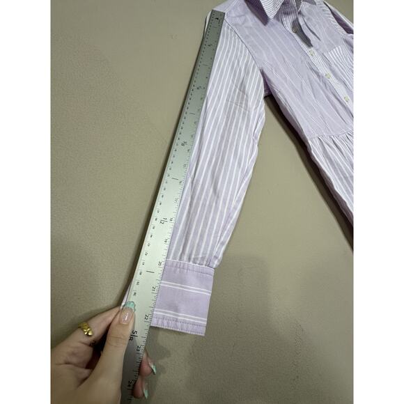 NEW LOFT Light Purple White Stripe Cotton Tiered Pocket Shirtdress Size SP - Picture 9 of 10